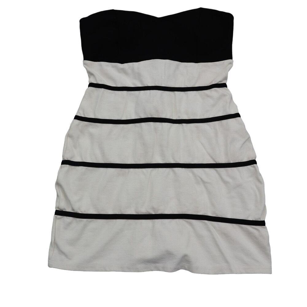 Kimcine Dress Womens M Black Striped Black Strapless Back Zip Mini Tube Dress